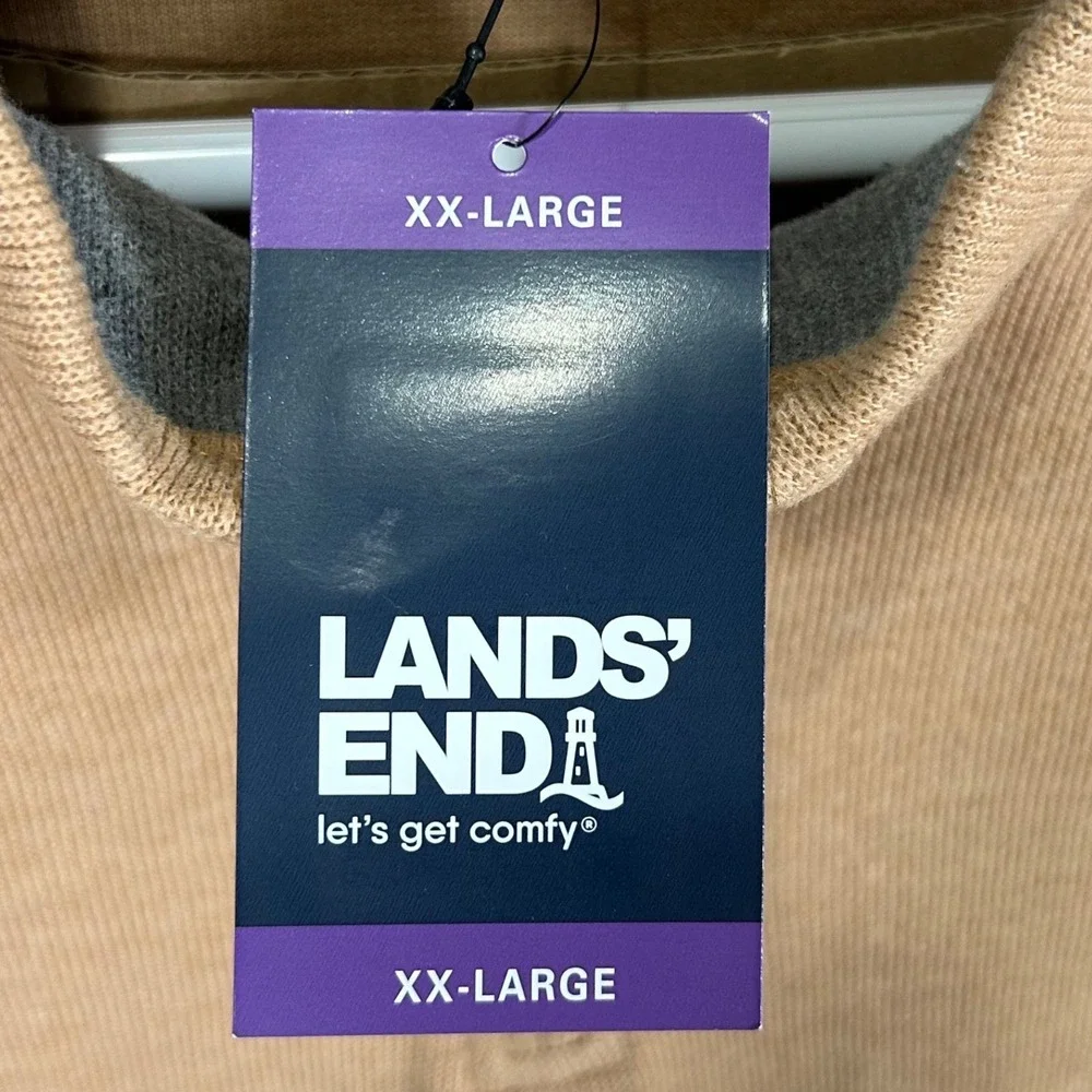 Lands End Mens 2XL Ribbed Quarter Zip‎ Pullover Rich Camel Heather NEW